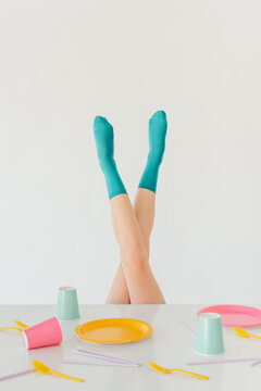 turquoise socks with fun party table