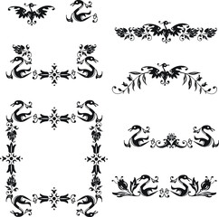 decorative ornaments, frame, divider using elements from leaves, birds for design invitations, frames, menus and labels. Graphic design of the site, cafes, boutiques, hotels, invitations for weddings