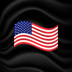 American flag on a black silk background. Vector illustration