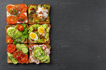 Menu background with variety of different vegan sandwiches