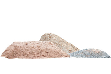 Pile of wet sand and gravel or stone in construction site isolated on white background included clipping path.