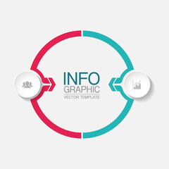 Vector infographic template with 2 steps or options. Data presentation, business concept design for web, brochure, diagram.