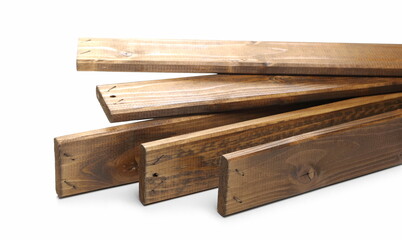 Wooden planks for carpentry isolated on white background