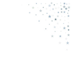 silver stars background, sparkling christmas lights confetti corner isolated on white. magic shining Flying stars glitter cosmic backdrop, sparkle vector border.