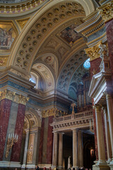 Fototapeta premium Architectural style of beautiful interior of Catholic Cathedral with decoration in Budapest.