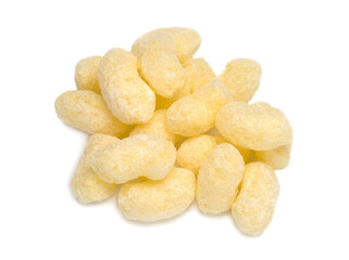 Unglazed sweet corn sticks on white background