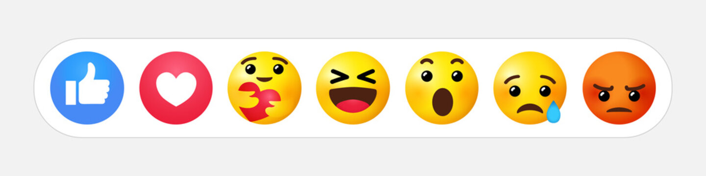 High quality yellow vector cartoon emoticons comment. Social media chat comment icon reactions template: like, love, care, smile, sad, face tear, Loll, wow or angry emoji. Laughter character message