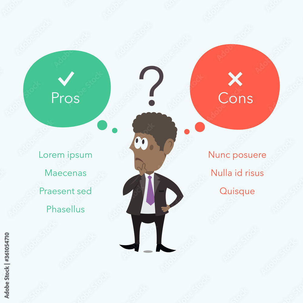 Aufkleber Afro american businessman thinks about pros and cons. Easy to use for your website or presentation with place for your content.
