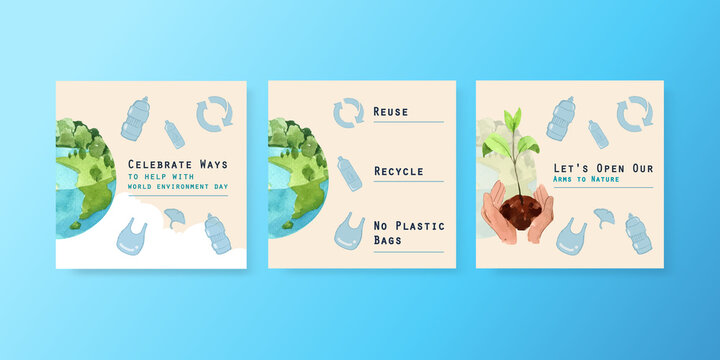 World Environment Day.Save Earth Planet World Concept For Advertising Template Watercolor Vector