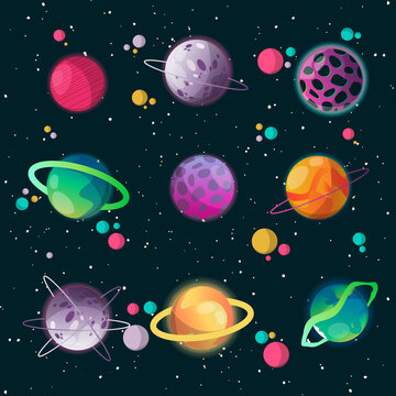 Cartoon Style Colorful Planets Set