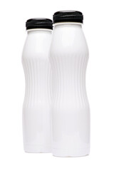 clean blank white plastic bottle of yoghurt or milk isolated on white background with clipping path