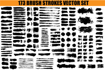Large set different grunge brush strokes. Dirty artistic design elements isolated on white background. Black ink vector brush strokes - obrazy, fototapety, plakaty