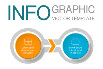 Vector infographic template with 2 steps or options. Data presentation, business concept design for web, brochure, diagram.