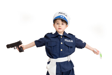 Boy age 6 boy pretending to be a police officer.