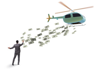 Helicopter money concept with businessman