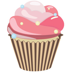 Realistic cupcake. Sweet creamy desserts muffins with pink cream, delicious confectionery and baking.