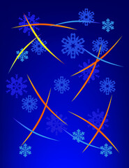 Snowflakes of different shapes and sizes on a blue background. Christmas background design.
