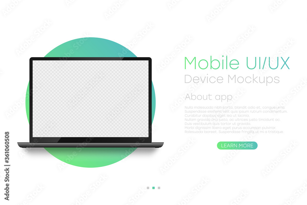 Poster laptop mockup with blank transparent screen. realistic laptop template in front view with shadow. in