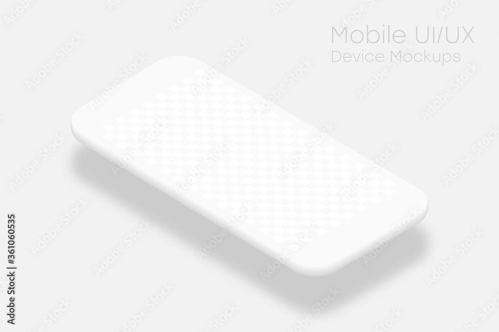 Aufkleber White smartphone mockup with transparent screen. 3d isometric cell phone template with shadow. Smartphone in perspective view. UI design. Vector illustration.