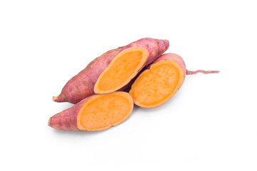 Sweet potatoes isolated on a white background.