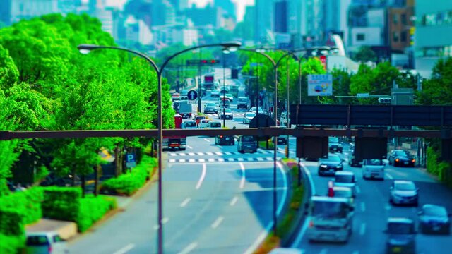 A timelapse of miniature city street at Yasukuni avenue in Tokyo daytime tilt