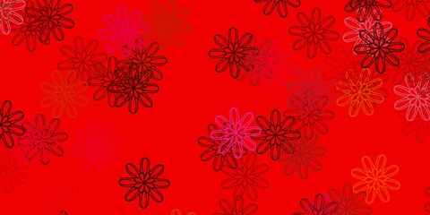 Light Red, Yellow vector doodle pattern with flowers.