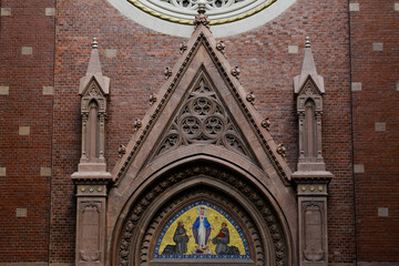 Detail of the front entrance door of Saint Anthony of Padua Church, Sent Antuan Kilisesi, in Istanbul, Turkey.