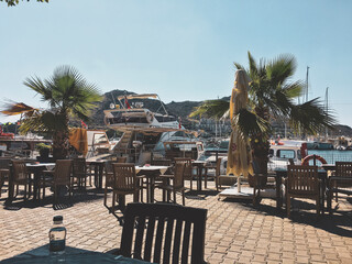 cafe on the beach front of marina