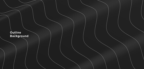 Abstract black-and-white line. Wave contour lines in curved white lines. It can be suitable for technology, banners, covers, terrain, science, and related backgrounds.