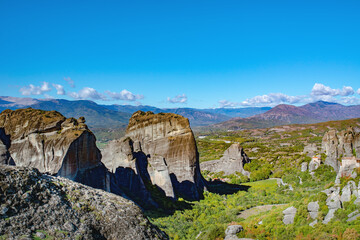Landscape of Corfu mountains with greenery.