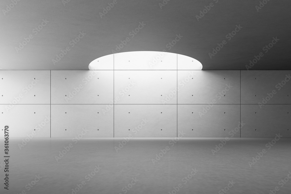 Poster abstract architecture space, interior with concrete wall. 3d render.