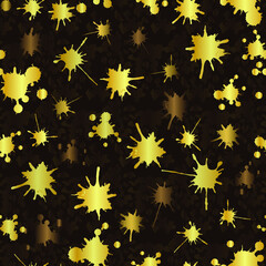 Dark brown abstract seamless pattern with gold blots, modern background for your design.