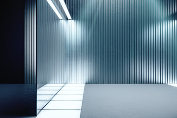 Contemporary gallery gray interior with mirror wall.