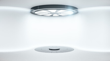 Modern futuristic concrete space ship interior with light.