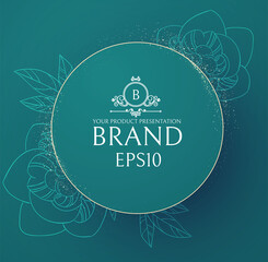 Elegant Circle banner with hand drawn elegant flowers. Cosmetic design.