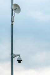 Wireless access point antenna and cctv camera mounted on the pole