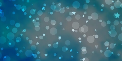 Light BLUE vector background with circles, stars. Colorful disks, stars on simple gradient background. Design for wallpaper, fabric makers.