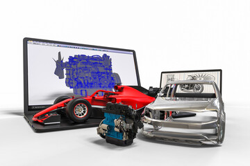 3D render image representing computer aided design  in automotive