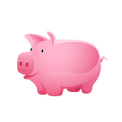 Pink piggy bank for coins on a white background, vector icon.