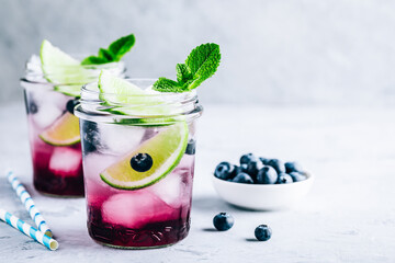 Blueberry and lime mojito or lemonade. Refreshing summer drink
