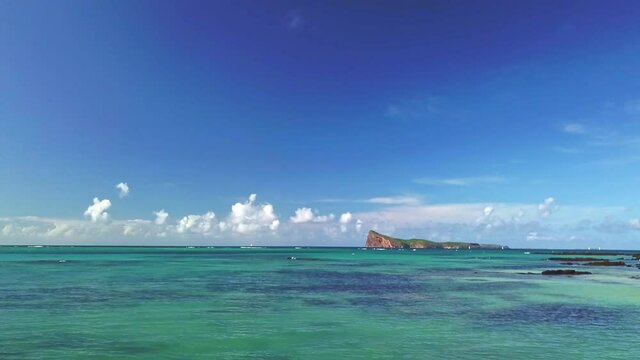 Aerial view of Cap Malheureux with the island of Coin de Mire in the distance, Mauritius, Indian Ocean 