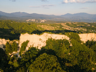 Aerial view of Melnik sand pyramids, Bulgaria