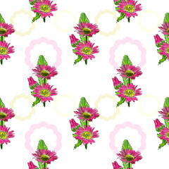 Creative composition with the image of garden flowers. Daisies in a chaotic order. Pencil drawing, close-up. Design for printing on paper or fabric. 