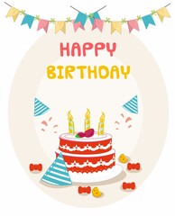 happy birthday to you with tart,give and birthday ornament flat design