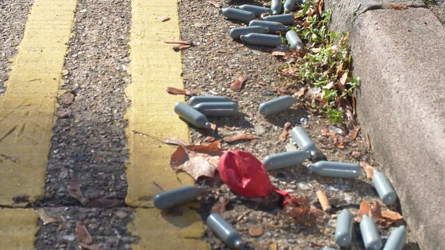 Nitrous Oxide canisters used for drugs on road