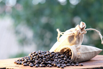 coffee beans on wood table background