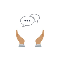 message chat icon in the hand. vector symbol on white background in flat style