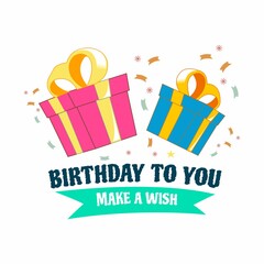 happy birthday cake with tart cake,balloon, give and birthday ornament flat design