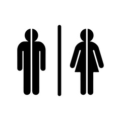 Sign male and female toilet. Black silhouette of man and woman on a white background. Logo, template, plate, icon, pictogram on the toilet door. Abstract design nameplate WC. Vector. 