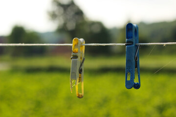 clothespins on a rope